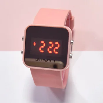 

Stylish Electronic Luminous Watch LED Square Mirror Watch With Silicone Strap For Students JR Deals