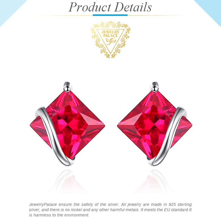 gucci earrings JewelryPalace Square Created Red Ruby 925 Sterling Silver Stud Earrings for Women Fashion Jewelry Gemstone Silver Earrings nose pin