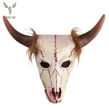 

Waylike Goat Head Skull Mask with Horns Cave Demon Skeleton Blood Goat Sucker Cannibal Mask Latex Adult Halloween Costume