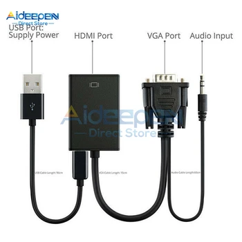 

VGA Male to HDMI Adapter Output 1080P HD Digital to Analog +Audio TV AV HDTV Video Cable Converter For PC Laptop Tablet