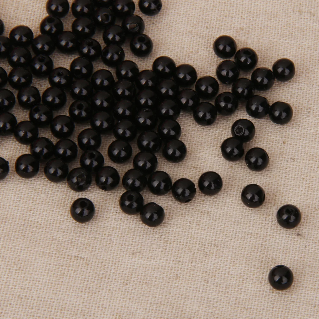100 Pics Seed Beads Acrylic Pearl Lot Black Women Jewelry Loose Seeds 4mm