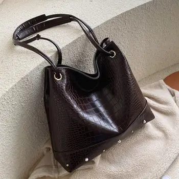 

Vintage Fashion Bucket Bag 2019 New High Quality PU Leather Women's Designer Handbag Crocodile pattern Shoulder Messenger Bag