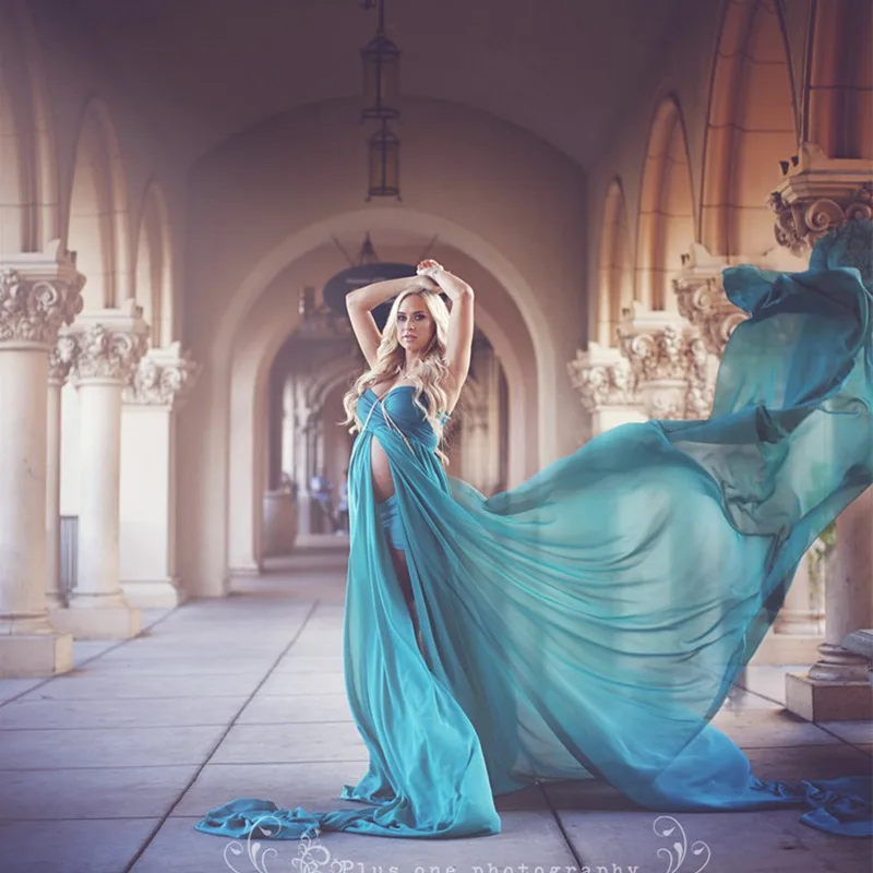 

Sexy Shoulderless Maternity Photography Props Dresses Split Front Long Pregnancy Dress For Photo Shoot Pregnant Women Maxi Gown