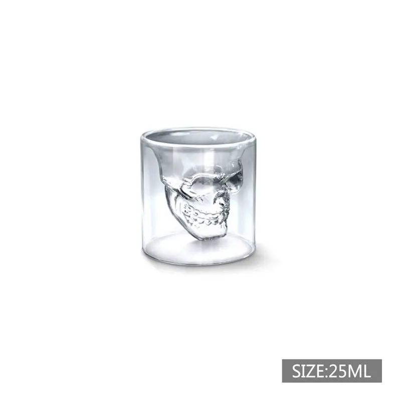 25ml 1Pcs 25 мл двойными стенками стекло в форме черепа бокал для вина es виски пивной бокал прозрачный Водка питьевой бокал es креативная посуда для напитков - Цвет: 25ml 1Pcs