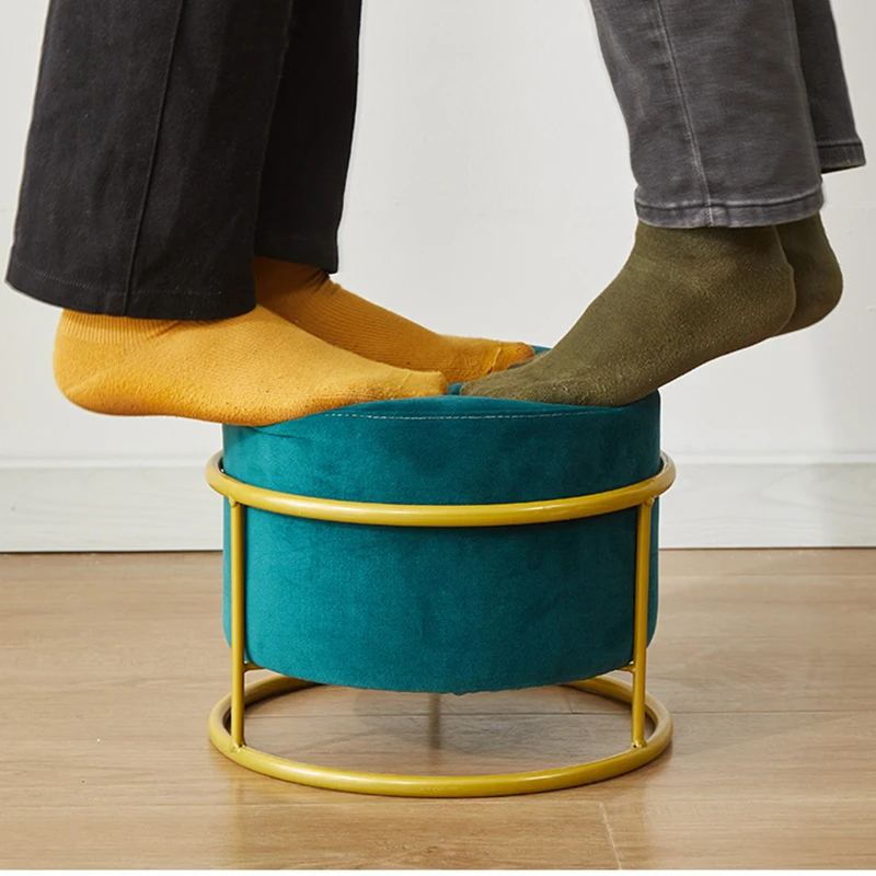 Nordic Luxury Living Room Height Adjustable Stool Velvet Chair Cover Solid Color Sofa Pedal Round Stools Ottoman Pouf