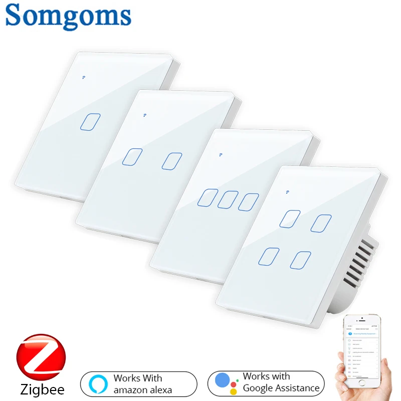 

1/2/3/4 Gang 1/2 Way WiFi Touch Switch AC 100v/220v Wall Light Switch Smart Home Zigbee Wireless Remote Control EU/UK Standard