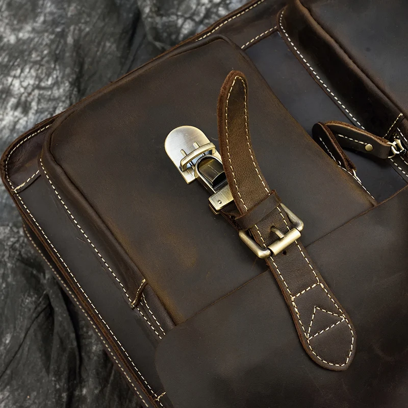 Dark Brown Unisex Large Leather Travel Laptop Bags Briefcase