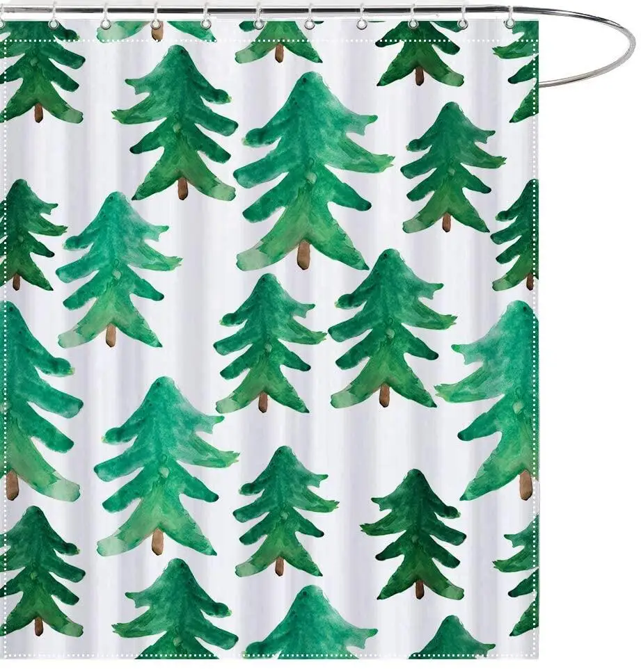 

Занавеска для душа с рождественской елкой, набор s, акварельный, зеленый, Сельский декор для ванной комнаты, шикарная Рождественская Шторка для ванной из полиэстера с крючками