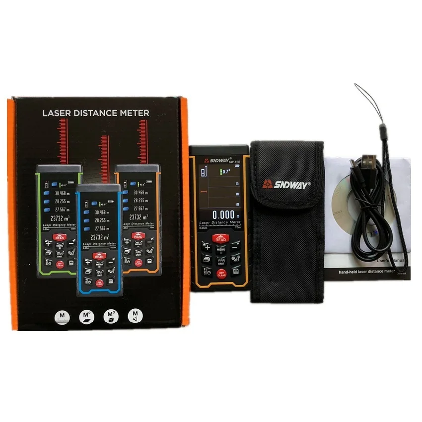 Лазер sndway distance mete лазерный дальномер цифровой ленты USB цветной дисплей Rechargeabel 70 м SW-S70