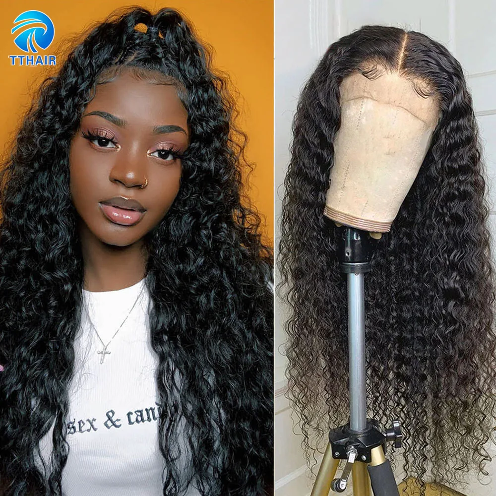 TTHAIR 4X4 закрытие шнурка Wig150 % прямые человеческие волосы парики для чернокожих