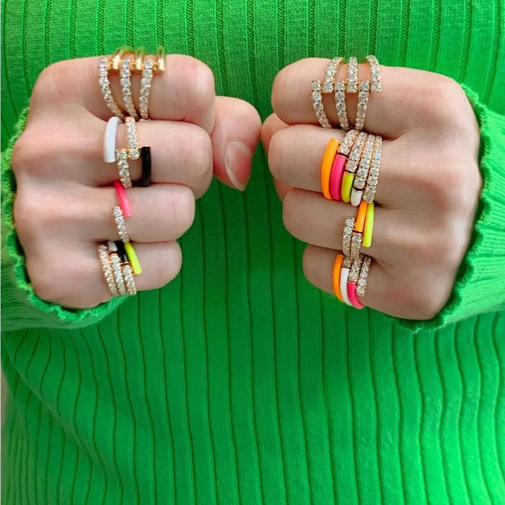 2020 new colorful pink green blue color Neon enamel adjustable size finger ring for women fluorescent fashion jewelry