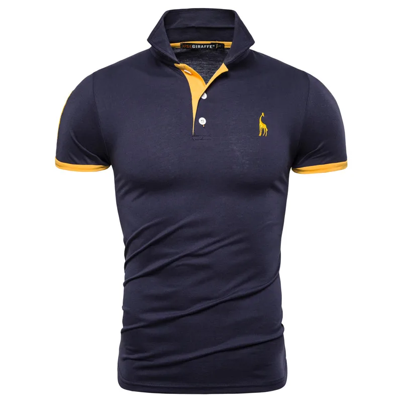 navy yellow Прямая поставка, брендовая мужская футболка с вышивкой жирафа, повседневная мужская футболка из хлопка, большие S-3XL - Цвет: navy yellow