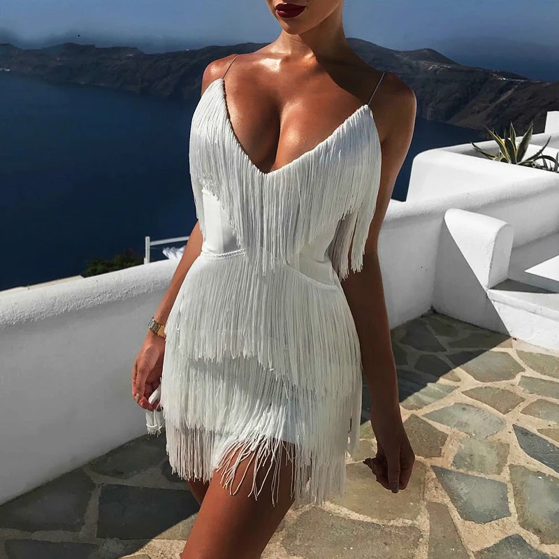 Dress-White Justchicc, Осенний длинный комбинезон, белый цвет, с кисточками, сексуальный, с открытой спиной, на бретельках, боди, Клубная одежда, комбинезоны, женский комбинезон - Цвет: Dress-White
