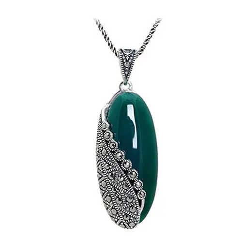 Green Onyx Нефритовый Ангел винтажный Таиланд 925 Серебряный с гранатами Луна кварц зеленый оникс кубический цирконий кулон с марказитом и 18 дюймов Цепь - Цвет камня: Green Onyx