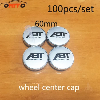 

Wholesale 100pcs/set 60mm Wheel Dust-proof emblem covers sliver ABT logo Car Wheel Hub caps Car Styling
