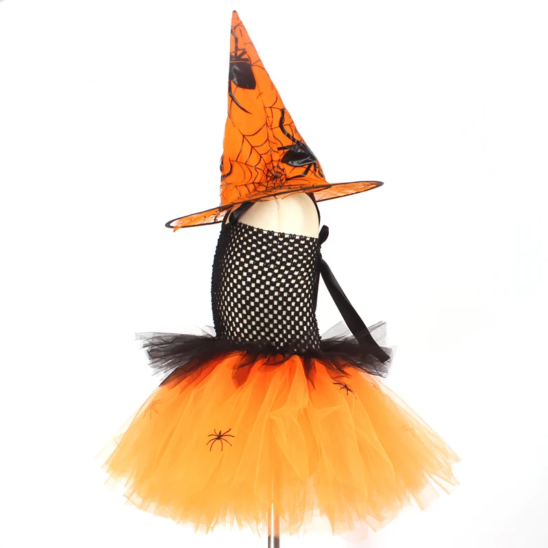 Spider Girls Witch Tutu Dress with Hat Black Purple Children Halloween Carnival Cosplay Witch Costume Kids Party Fancy Dresses (11)