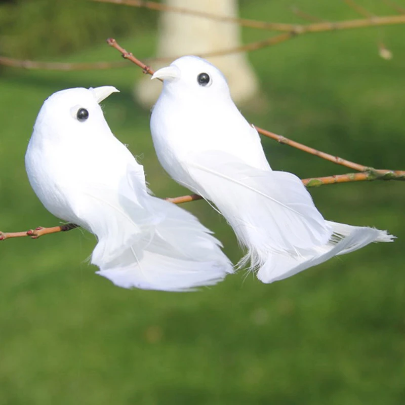 2pcs White Doves Feather Artificial Foam Lover Peace Doves Bird Home Decor Simulation Figurines Miniatures Imitation Bird Model