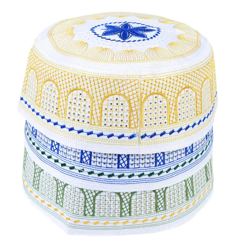 1PC muslim hats Cotton Embroidery Arab Men Prayer Hat Musliman Turban Man Hijab Bonnet Saudi Arabian Islam Jewish India Caps