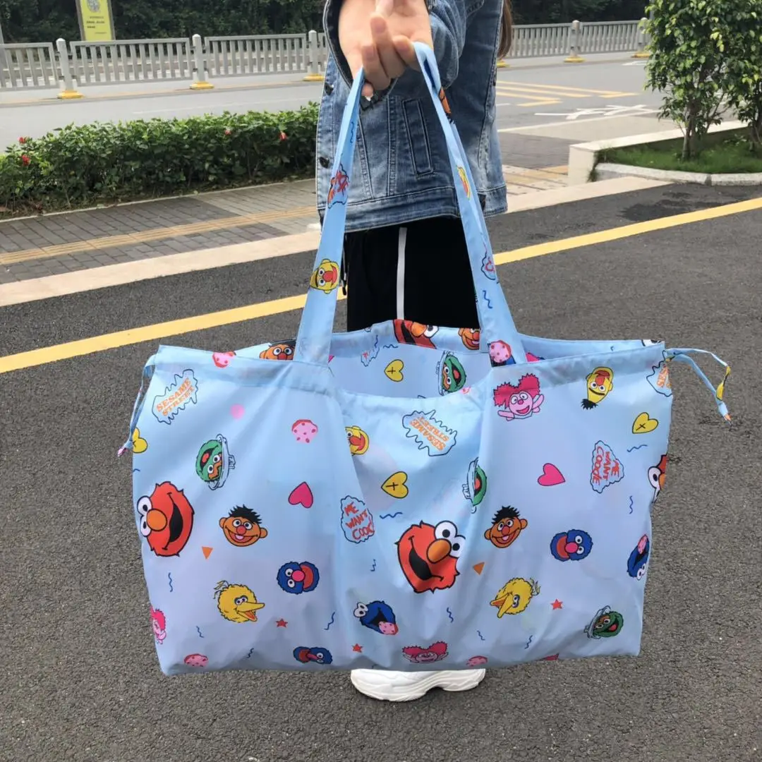 Sesame Street Shopping Bag Cartoon Eco-friendly Bag Handbag Travel Large Capacity Storage Bag Shoulder Bag Foldable