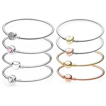 

Belle Enchanted Rose Wonderful Heart Ball Suitable Clasp 925 Sterling Silver Bangle Fit Pandora Bracelet Bead Charm DIY Jewelry