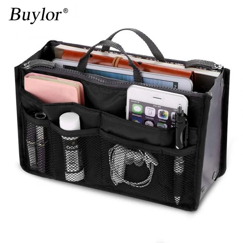 Buylor Makeup Bag Organizer Large Liner Tidy Bag Handbag & Tote Purse Nylon Organizers Inside Cosmetic Bag for Traveling new classic big ball clasp solid wood material wooden purse frame screws inside wood bag handle frame purse accessories