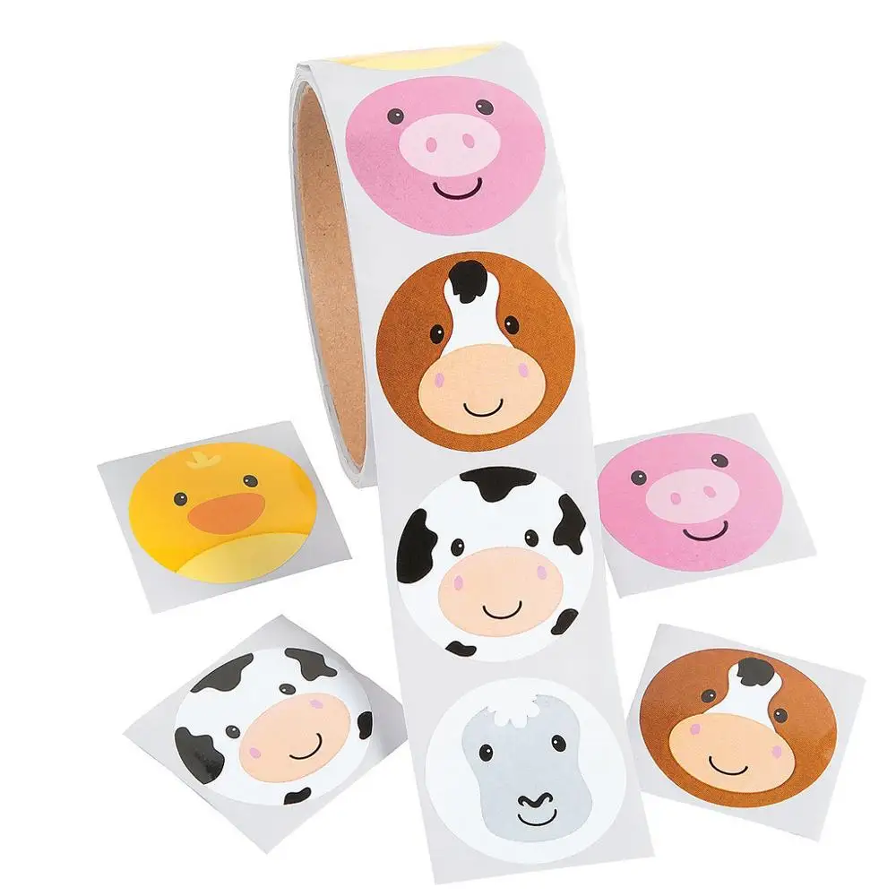 1 рулон(100 шт.)/партия, бумажные наклейки на рождественскую шляпу с улыбающимся лицом, подарки на день рождения для детей, игрушки для самостоятельной сборки, товары для детского сада, декоративные элементы - Цвет: 100PCS farm animals