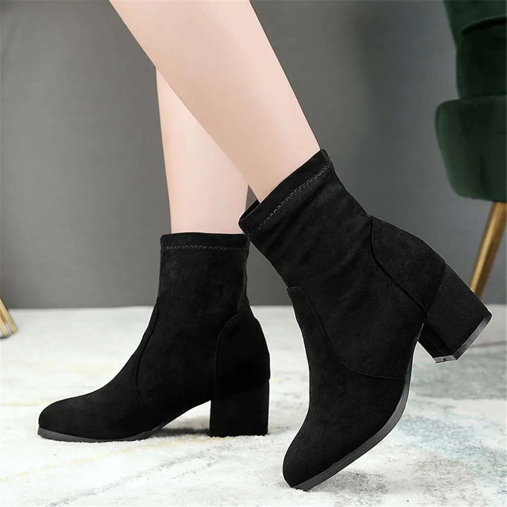 

SARAIRIS Brand Plus Size 32-45 Concise Office Lady Sock Boots Woman Shoes Chunky Heel Ankle Boots Female Shoes Women