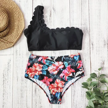 

High Waist Bikini 2020 Plus Size Swimwear Women Push Up Swimsuit Ruffle One Shoulder Top Bikinis Sexy Bathing Suit Beachwear