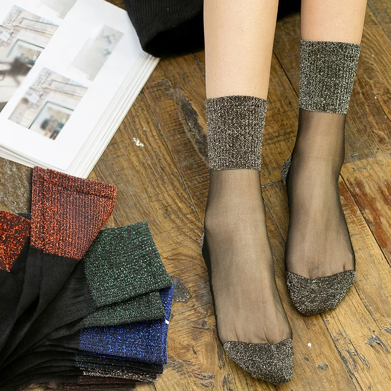 

Sexy Lace Mesh Fishnet Socks Transparent Stretch Elasticity Funny Ankle Glass Socks Net Yarn Thin Women Cool Shiny Silk Socks