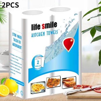 

2 Rolls Paper Towel Roll Home Kitchen Bowl Virgin Wood Pulp Absorb Water Oil Disposable Dish Washing 75 Sheets Cleaning Cloth