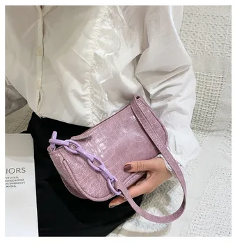 

2020 new spring simple and versatile solid color armpit bag bag female retro fashion crocodile pattern shoulder bag