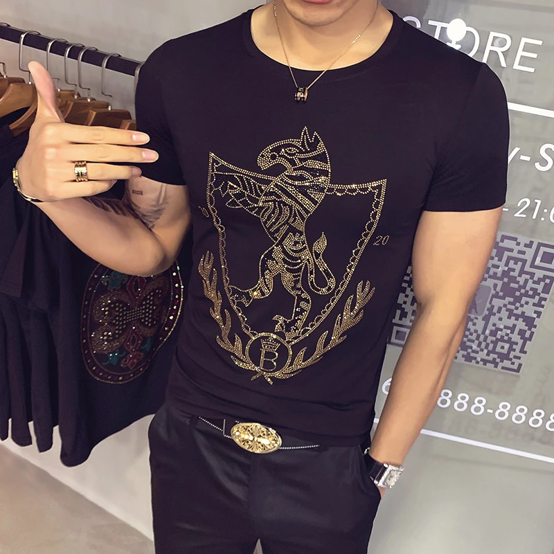 Camiseta de marca estampado Animal de diamantes de para hombre, camiseta de talla grande 7XL de manga corta con cuello redondo, camiseta informal, camisetas - AliExpress