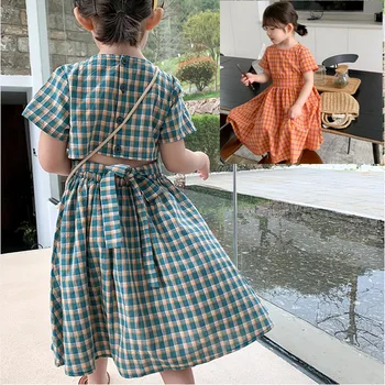 

Girls Dresses Plaid Waist Tether Dress Princess Dresses for Kids Girl Summer Children's Clothing Kids Howllout Back Dress