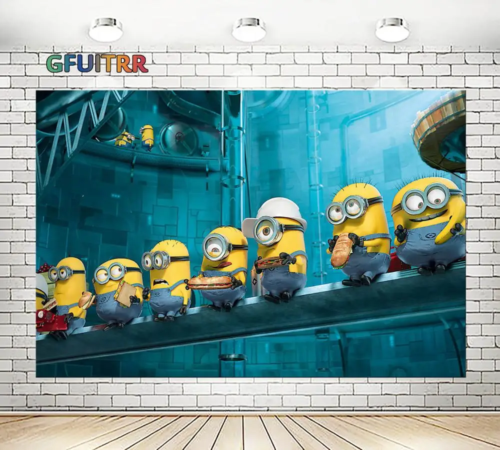 Фон для фотосъемки с миньонами GFUITRR голубой желтый виниловый Фотофон детского
