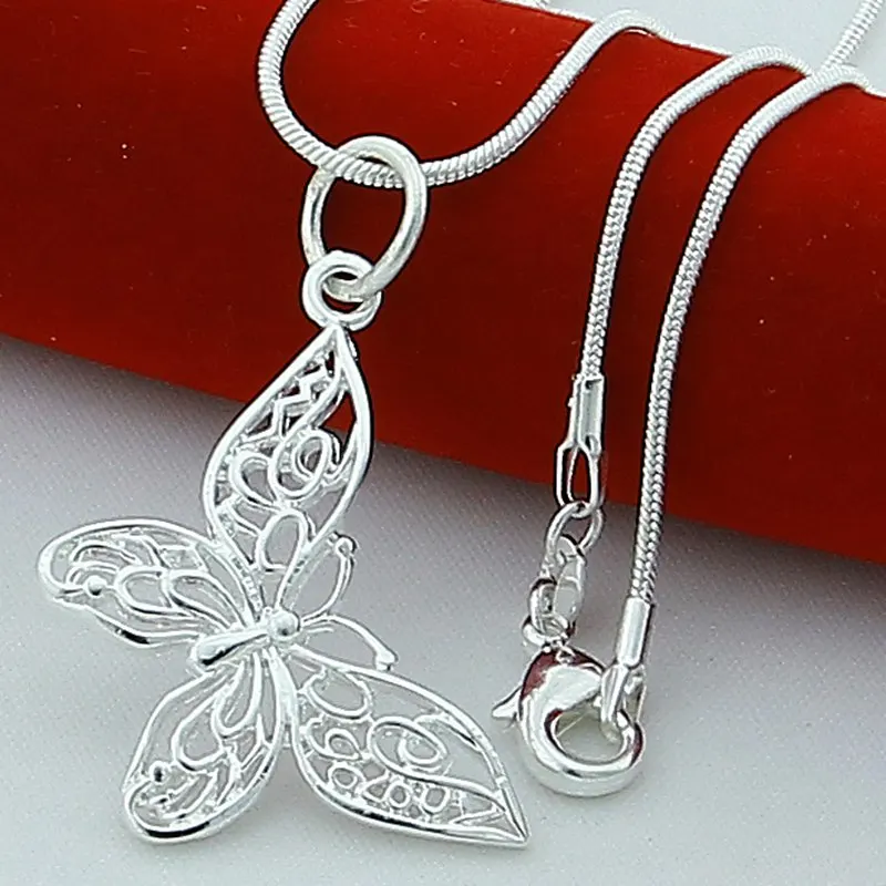 butterfly Высокое качество 925 Серебряное ожерелье Кулон Мода звезда круглый крест сердце ожерелье Женские ювелирные аксессуары - Окраска металла: butterfly
