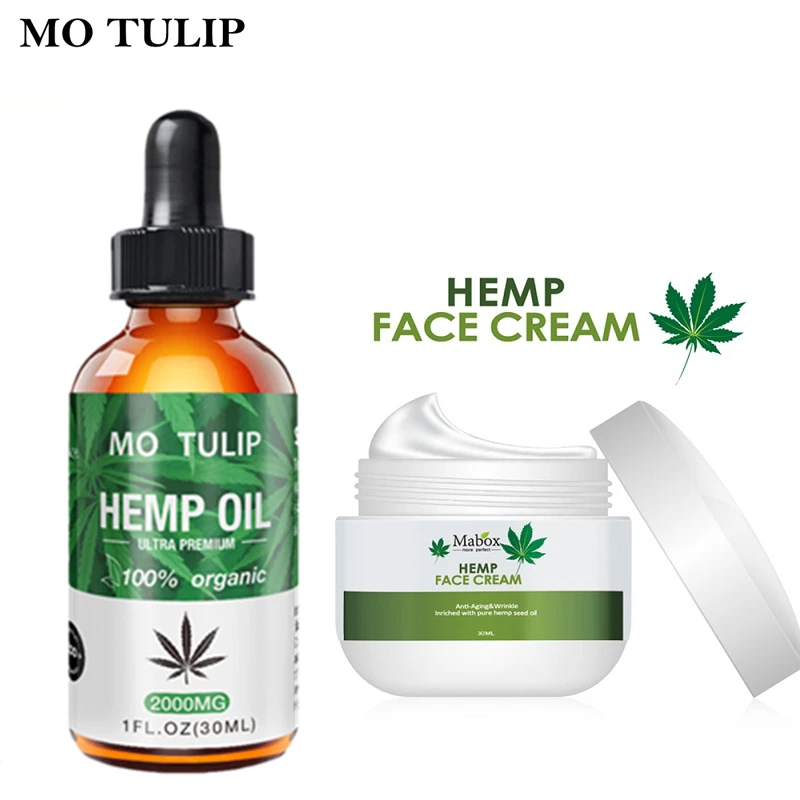 

MABOX Pure Organic Essential Oils and Face Cram Cbd Hemp Oil Set 2000MG Herbal Drops Body Relieve Anxiety Stress Help Sleep
