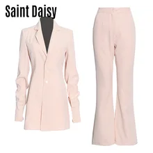 

SaintDaisy Office Attire Women 2 Piece Set Business Pant Suit Ladies Korean Fashion Button Single Breasted Pink Big Size 44835