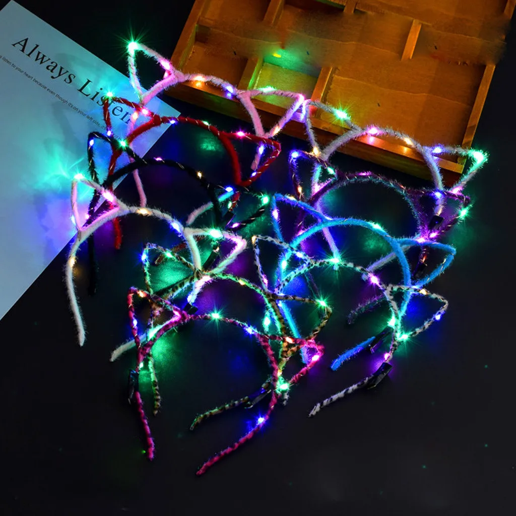 

1PC Led Ear Cat Shaped LED Headbands Party Light Up Flashing Blinking Party Headwear Christmas Hair Accessories Glow Party