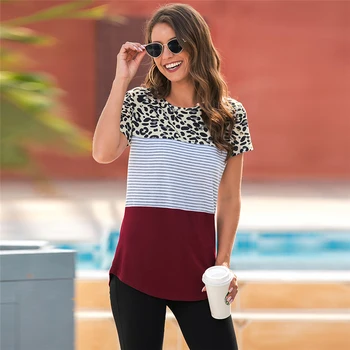

Leopard Patchwork T-shirt Women Slim Fit Short Sleeve For Summer 2020 New Tops Tee Shirts Women Clothes Casual Female T Shirt