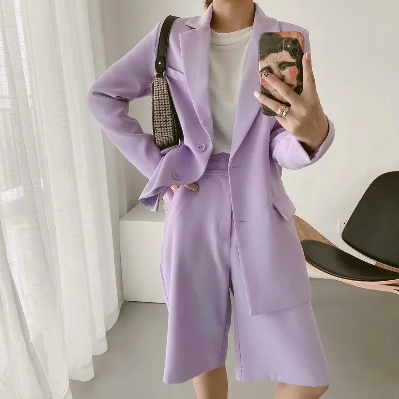 

Women's suit pants shorts two-piece 2020 new autumn solid color loose mid-length ladies jacket small suit Casual shorts