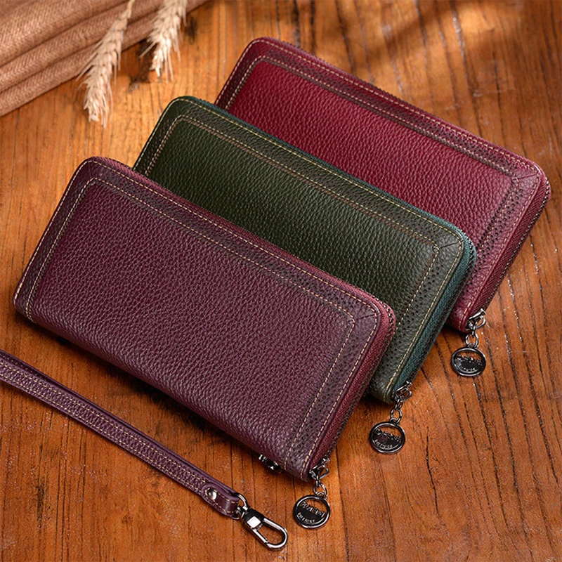 

2020 Hot Sale Genuine Leather Distinguished Wallet Modern Women Long Handbag Zipper Korean Cell Phone Pocket Vintage Color Purse