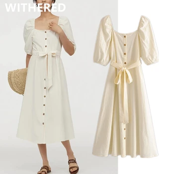 

Withered indie folk england style simple square collar party summer dress women vestidos de fiesta de noche vestidos maxi dress