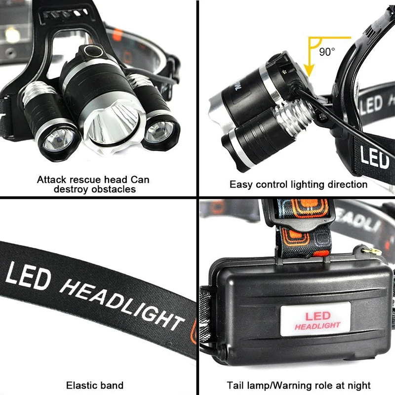 Перезаряжаемые фар 13000Lm xm T6 3Led фары головного света Рыбная ловля лампа Охота