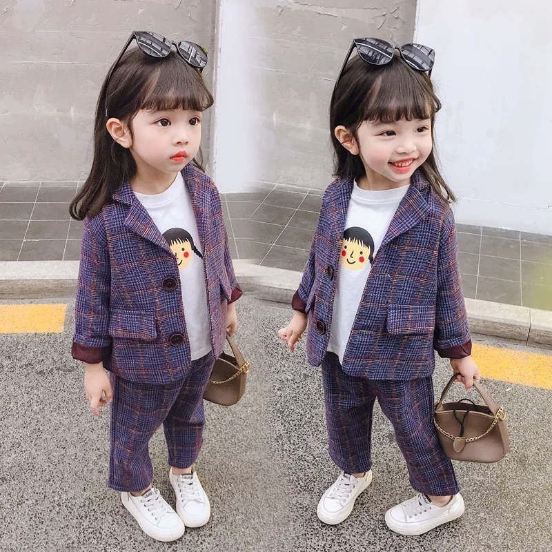

Childrenswear Women's Small CHILDREN'S Set 2019 Autumn Clothing New Style Little Girl Plaid Suit Two-Piece Set Fashion Girls Fas