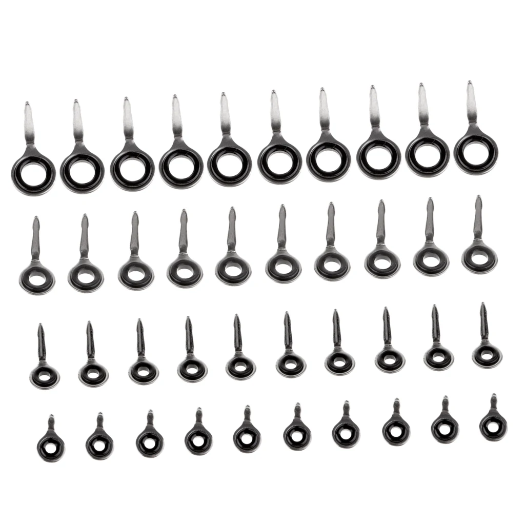 40 Pieces Stainless Steel 1.5mm 2.0mm  2.5mm 4.0mm Eyes Ring Set Raft Fishing Rod Guide Tips 