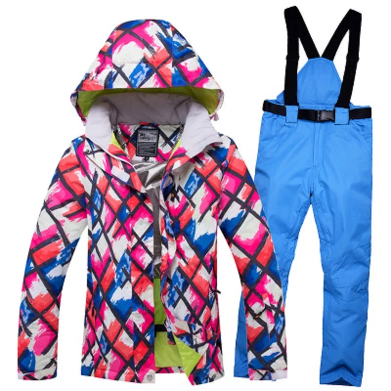 Winter Women Ski Suit Ski Jacket and Pants for Women Warm Waterproof Windproof Skiing and Snowboarding Suits Female Ski Coat - Цвет: as picture