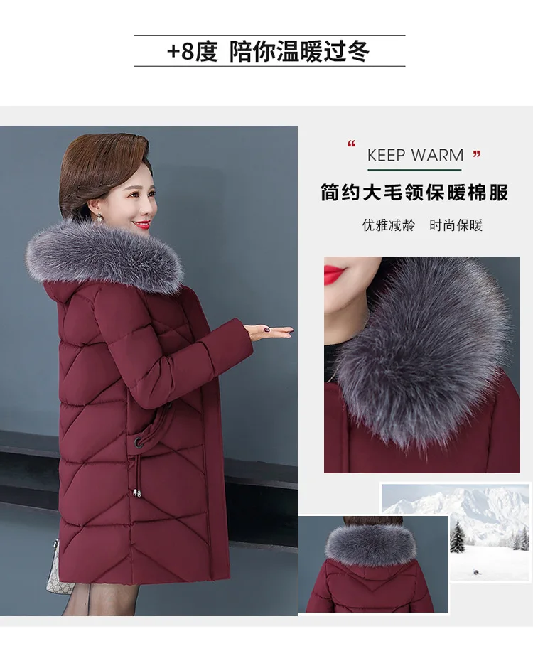 Зимнее пальто для мамы, толстый пуховик, хлопковая стеганая одежда для женщин среднего возраста, куртка в западном стиле, большой размер, для среднего и среднего возраста