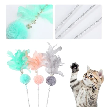 

1pc Funny Cat Toys Feathers Tease Cat Sticks With Double Bell For Cat Leap Cat Pet Supplies cat toy accessories