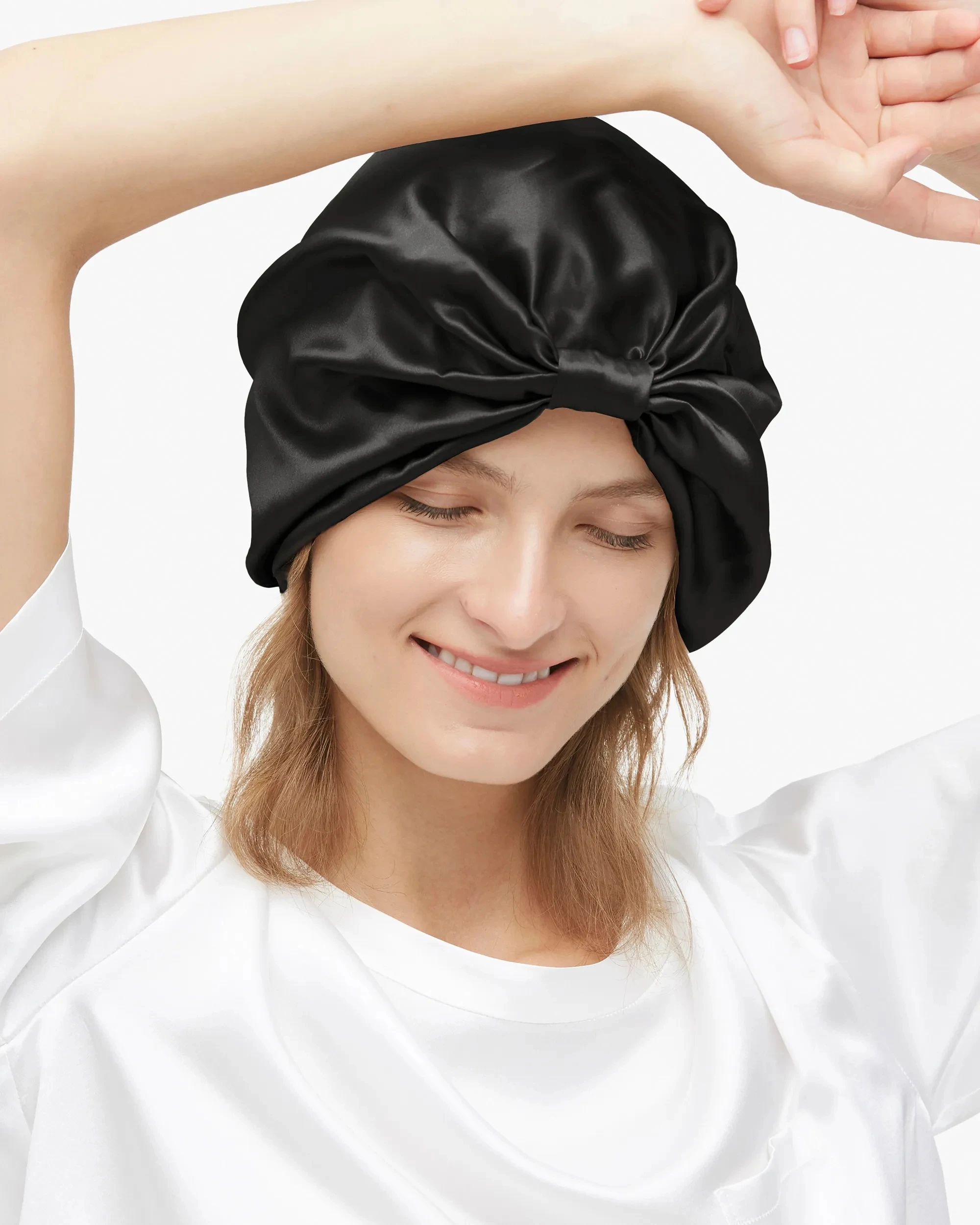 Classic Pleated Silk Sleep Cap Pure Mulberry Silk 19 Momme Hair Turban