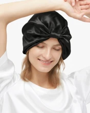 

Classic Pleated Silk Sleep Cap Pure Mulberry Silk 19 Momme Hair Turban Sleeping Cap for Curly Thick Hair Types Night Bonnet